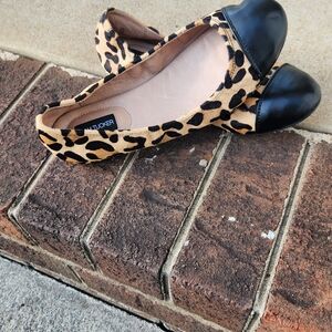 Adam Tucker Leopard-Print Flats with Black Cap Toe
